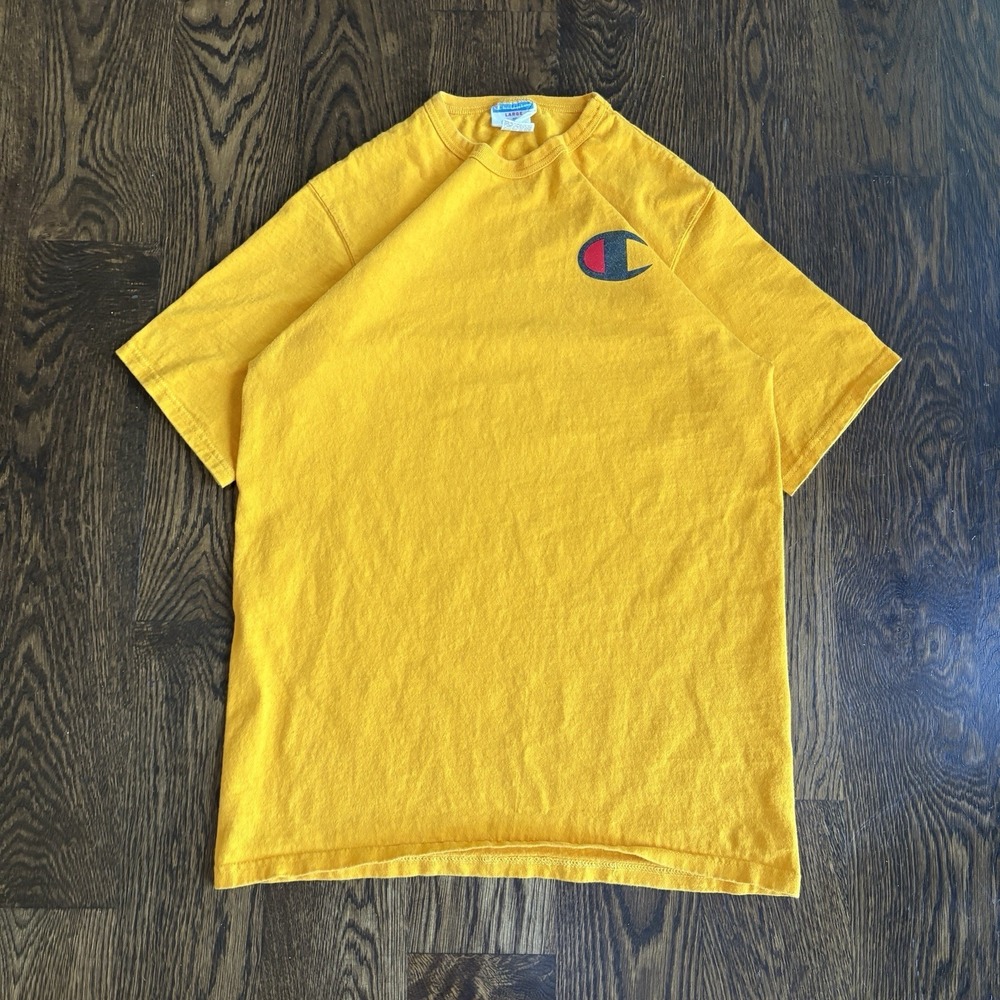 Vintage 90s Champion Big C Logo Large Yellow Graphic Print Y2K Skater Tee